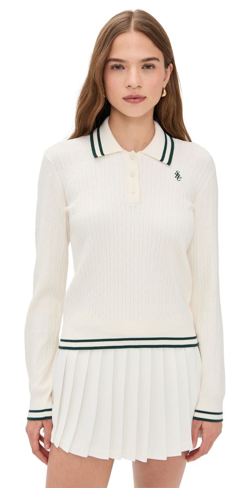 SRC Mini Cable Long Sleeve Polo Ecru/Forest