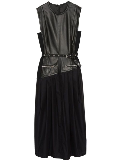 Leather pleated midi dress - Black