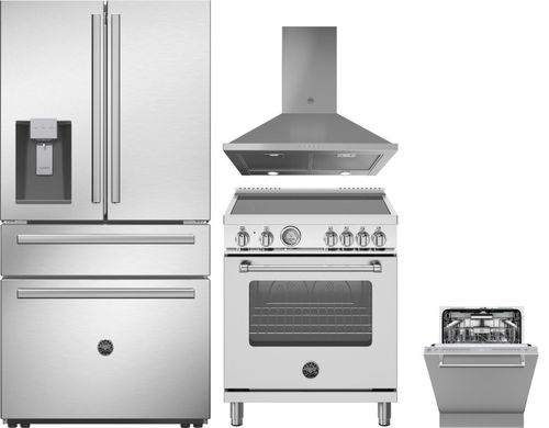 Bertazzoni 4 Piece Kitchen Appliances Package with French Door Refrigerator, Induction Range and Dishwasher in Stainless Steel BERERADWRH1036