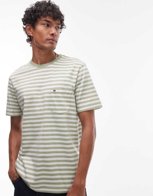 Essential regular fit stripe t-shirt in sage-Green