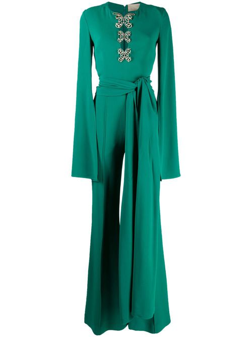 Butterfly-detailing flared jumpsuit - Green