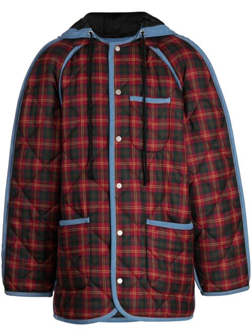 Tartan-check hooded coat - Red