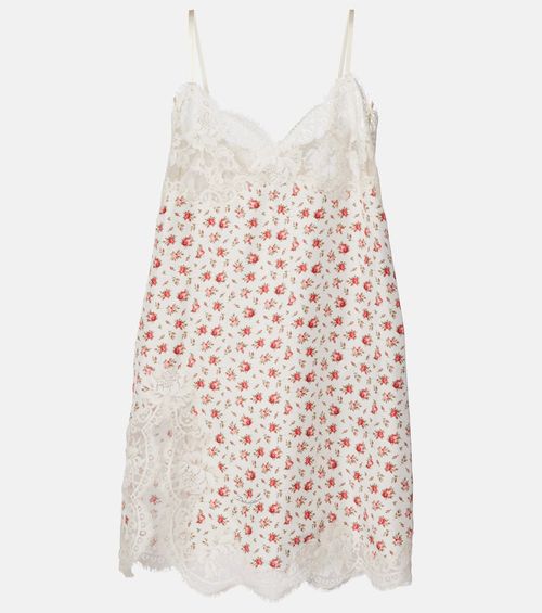 Lace-trimmed silk and cotton slip dress