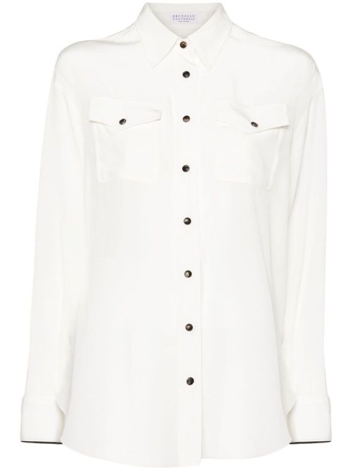 Chest-pockets silk shirt - Neutrals