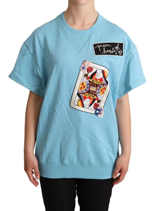 Queen of Hearts Embroidered T-Shirt — Blue
