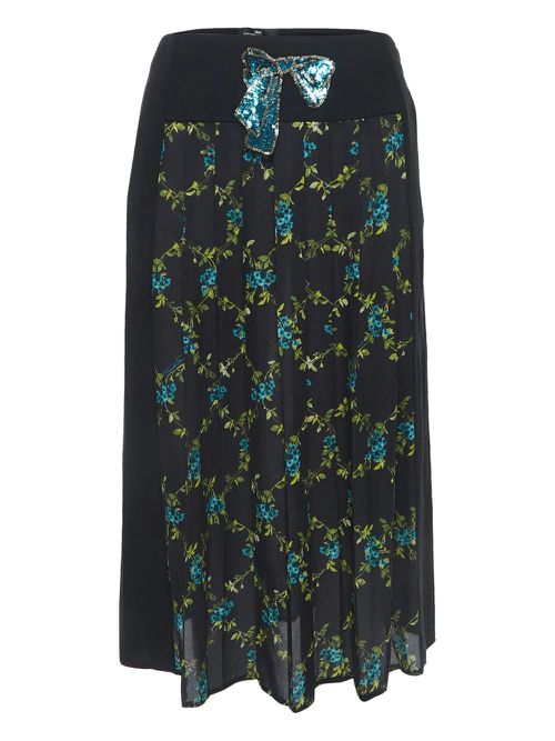 Floral print pleated skirt - Black