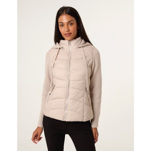 Blue Vanilla Womens Knitted Sleeve Puffer Jacket - Stone - Sma
