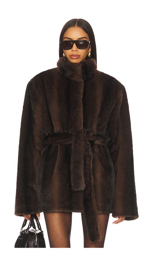 Lovers and Friends x Christina Elezaj Andrea Faux Fur Jacket in Brown. S. Also in M