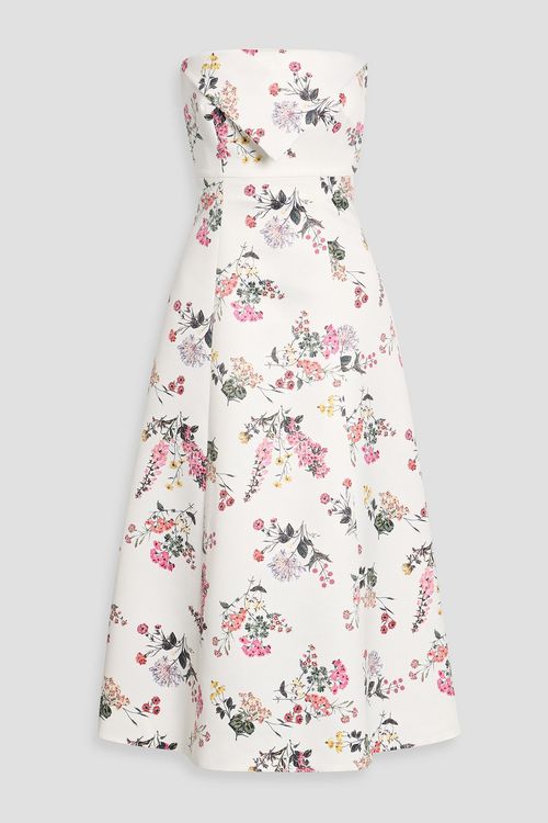Strapless floral-print faille midi dress - White - UK 10