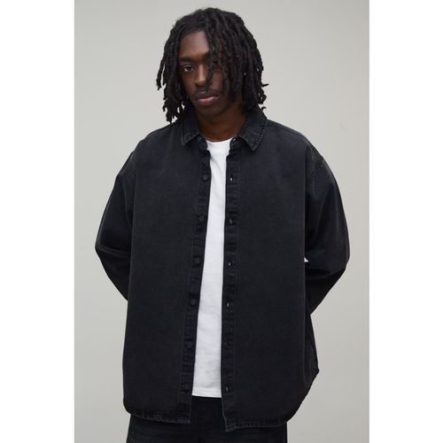 BoohooMAN Mens Oversized Denim Shirt - Charcoal Cotton - Sma