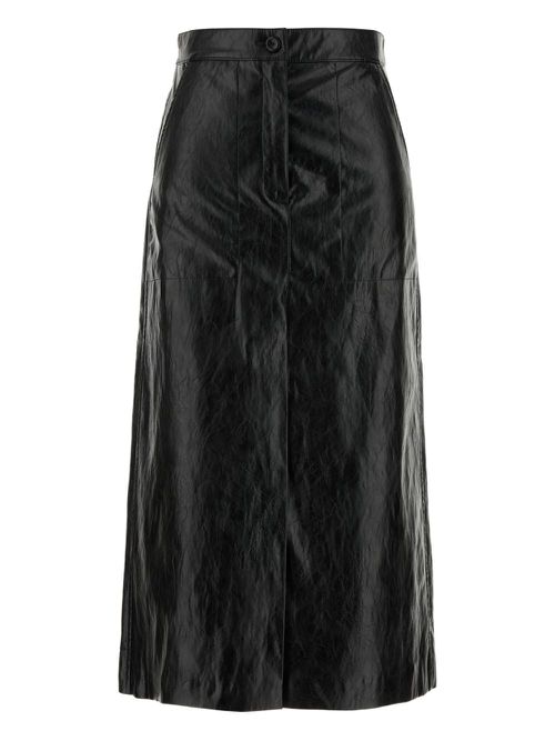 I BLUES textured leather midi skirt - Black
