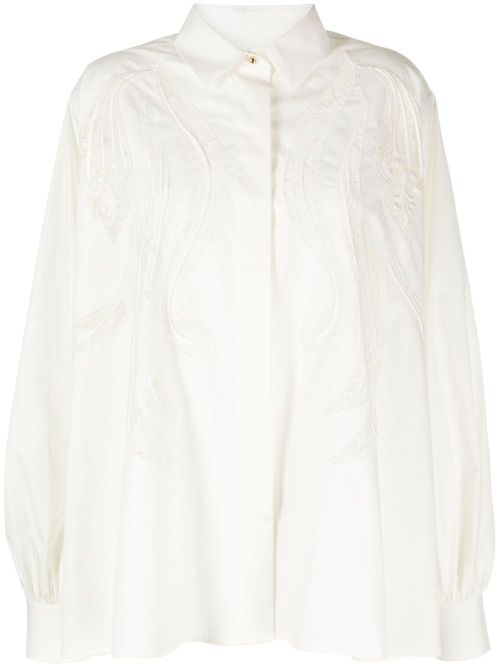 Lace-embroidered cotton shirt - White