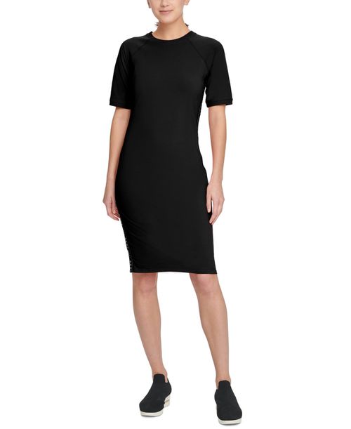 Sport Logo-Stripe Midi Dress - Black