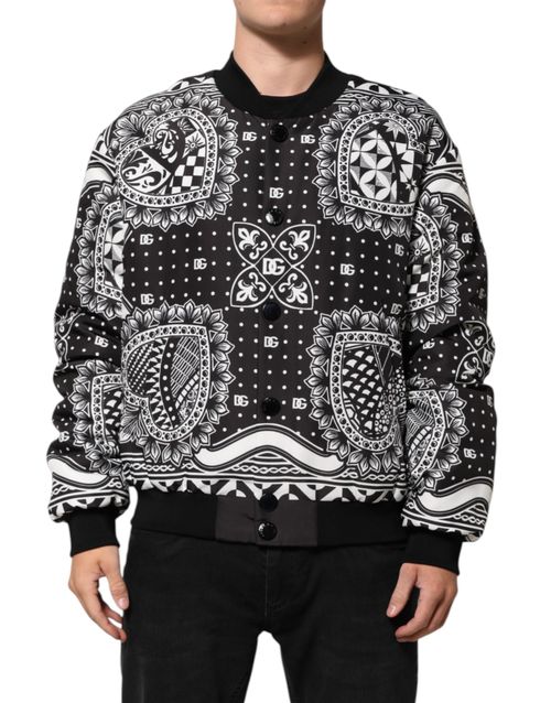 Bandana-Print Polyester Bomber Jacket — Black
