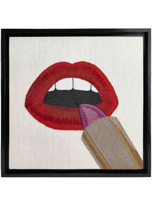 Lipstick beaded wall art - Red