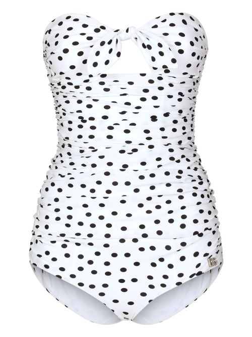 Polka dot-print strapless swimsuit - White