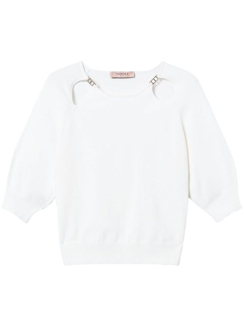 Oval T-plaque cut-out sweater - White