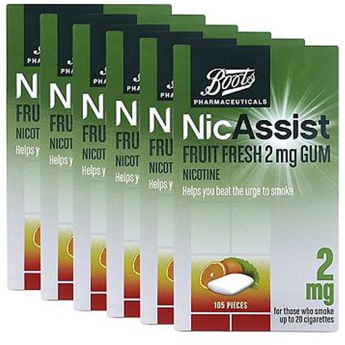 Boots NicAssist Fruit Fresh 2 mg Gum - 6 x 105 Pieces Bundle