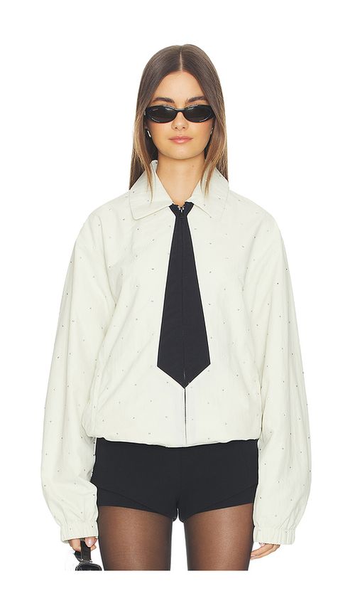 Tanner Fletcher Kennedy Hotfix Tie Track Jacket in Ivory,Black. L. Also in