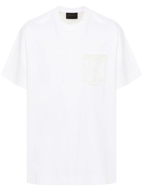 Sheer lace-panel T-shirt - White