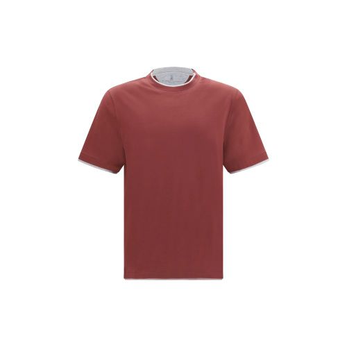 Two-Tone Hems Cotton T-Shirt — Red