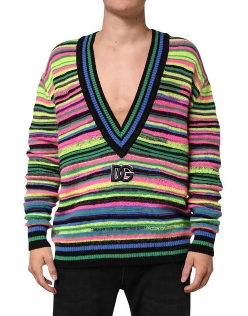 Rainbow Striped Mohair Blend Sweater — Multicolor
