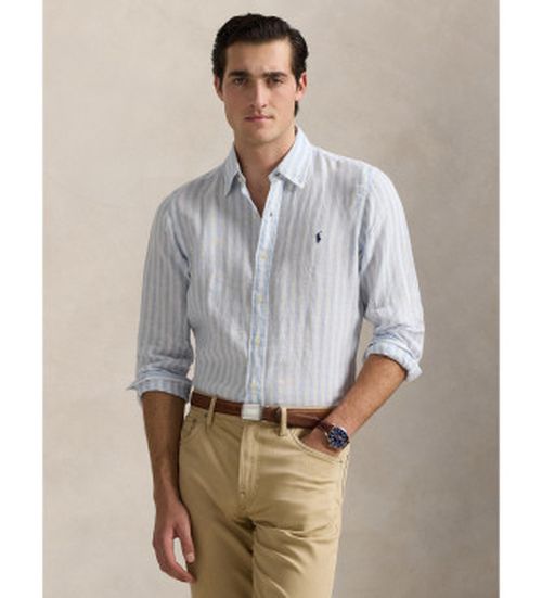 Polo Ralph Lauren for man. 710969636003 Linen shirt with white, blue stripes (XXL), Casual, Long sleeve