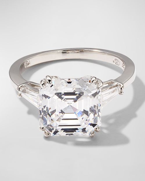 4.5 TCW 14k White Gold Asscher Cubic Zirconia Ring