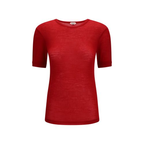 Medusa Embroidered Wool Knit T-Shirt — Red