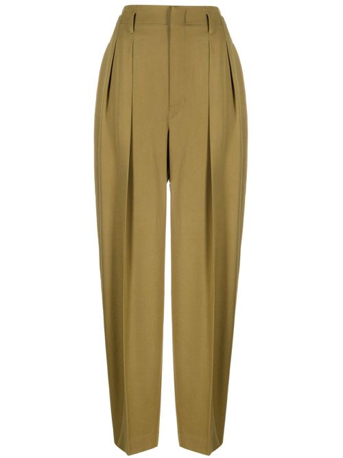 Pleated-waist virgin-wool trousers - Green