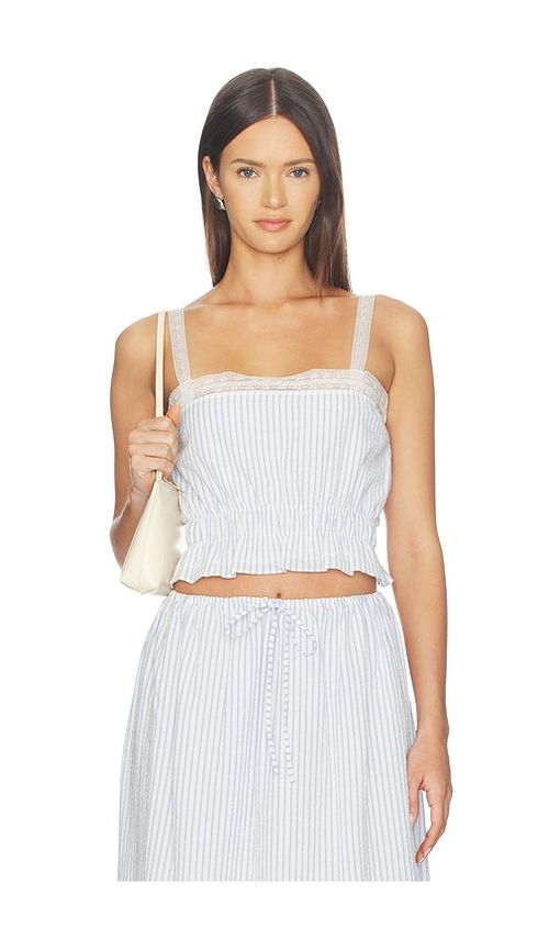 FAITHFULL Venta Top in Carmen Stripe Light Blue White. L also in M, S