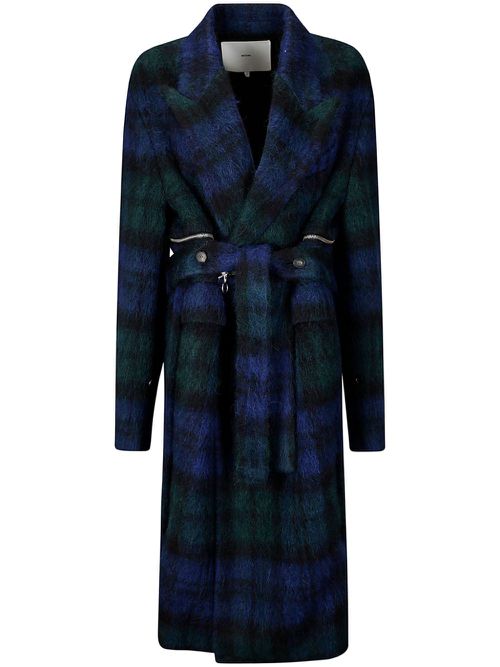 Tartan-motif double breasted coat - Blue