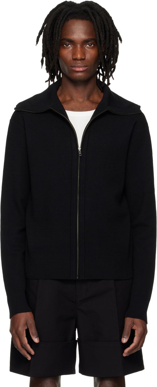 Black Knit Zip Up Sweater
