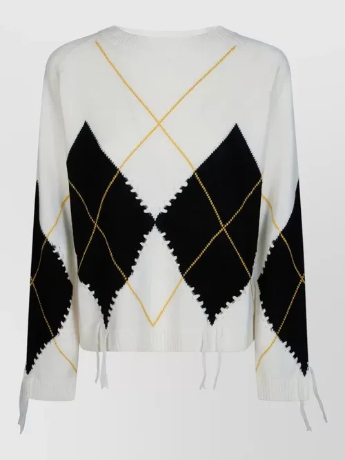 Pinko - argyle knit crew neck long sleeve sweater