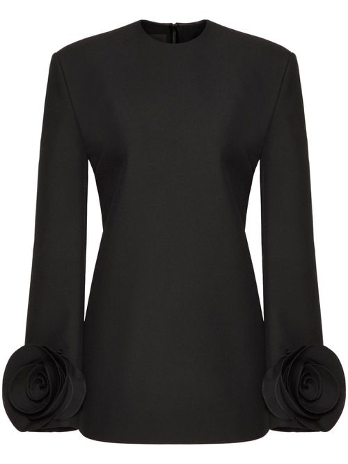 Floral ruffle-cuff mini dress - Black