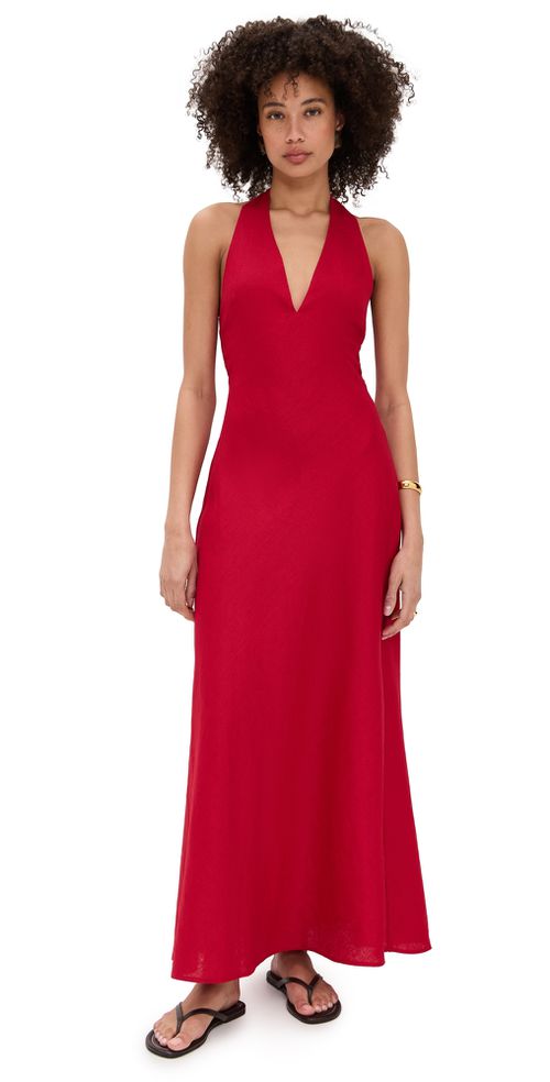 Reformation Delilah Linen Dress Lipstick