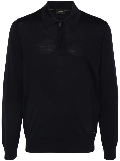 Logo-Plaque Wool Knit Polo Shirt — Navy