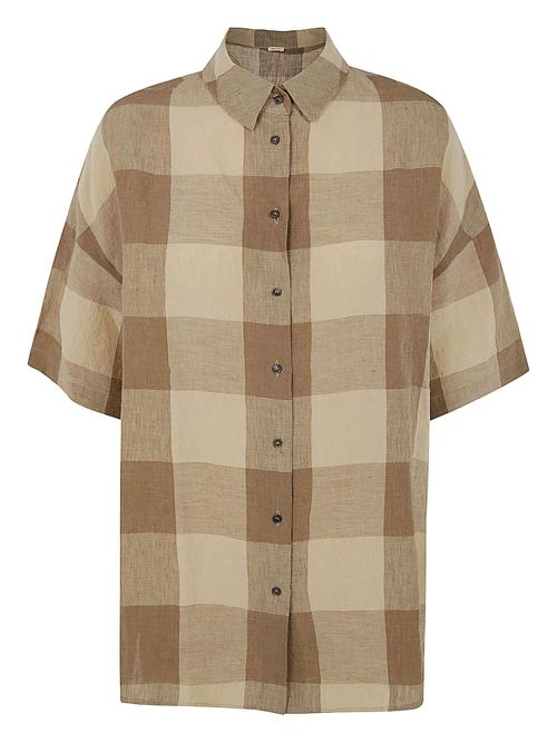 Check-patterned short-sleeve shirt - Brown