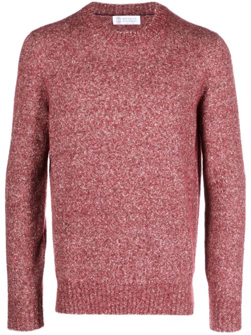 Mélange-effect crew-neck jumper - Red