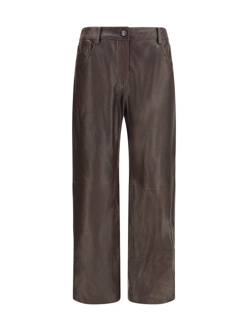 Sheepskin Leather Straight-Leg Trousers — Brown