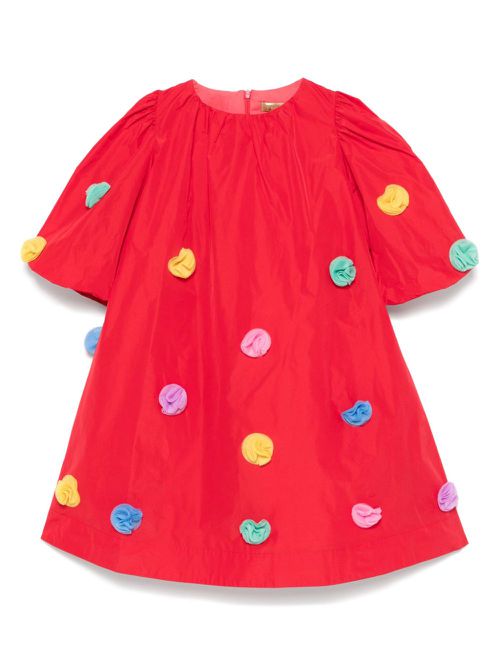 Floral tulle-inserts dress - Red