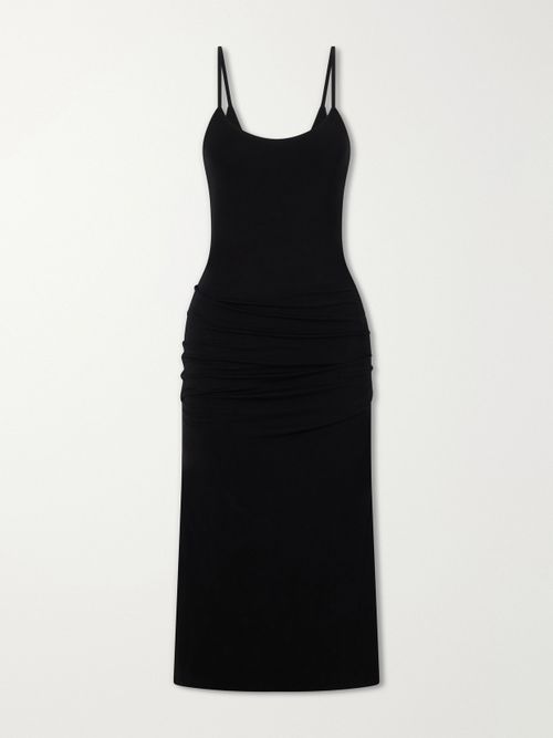 Ruched Stretch-jersey Midi Dress - Black
