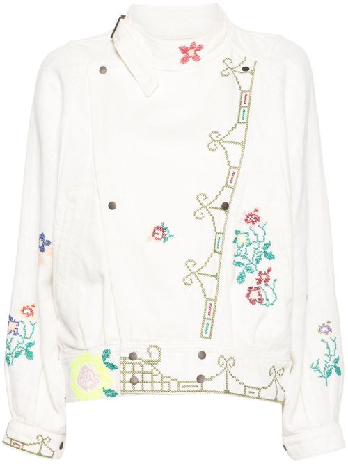 Motif-embroidered denim jacket - White