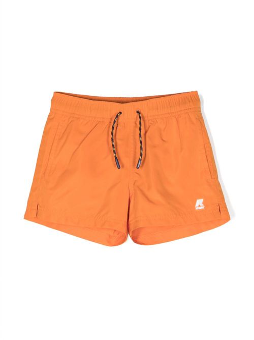 K Way Kids logo-print drawstring swim shorts - Orange