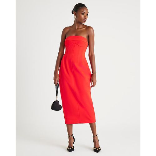 River Island Womens Bandeau Midi Dress Red Sleeveless Bodycon