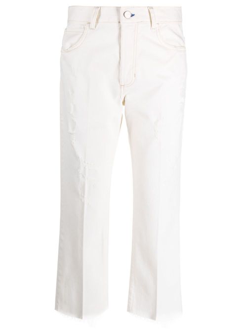 Distressed-effect cropped trousers - Neutrals