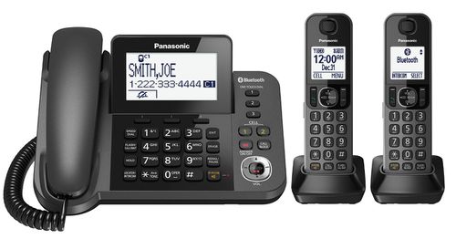 Link2Cell Metallic Black Bluetooth Corded Phone System With 2 Handsets