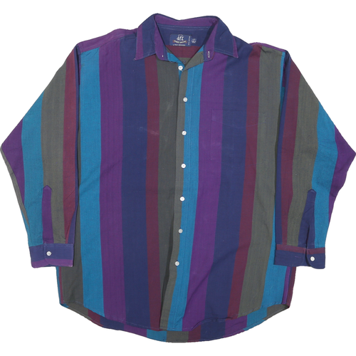 VAN HEUSEN Mens Blue & Purple Striped Casual Shirt L Button Cotton Blend