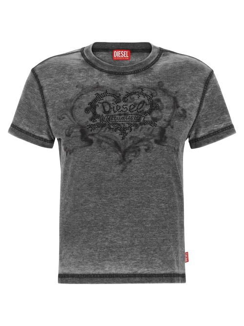 Rhinestone-Embellished Logo Print T-shirt — gray