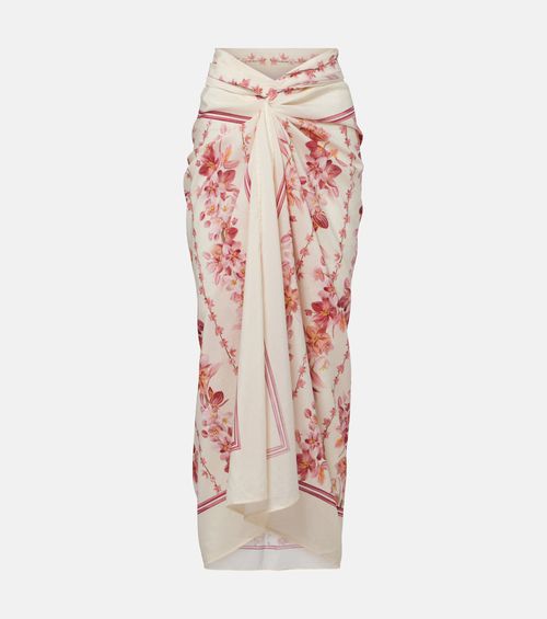 Lavanda floral cotton and silk beach cover-up